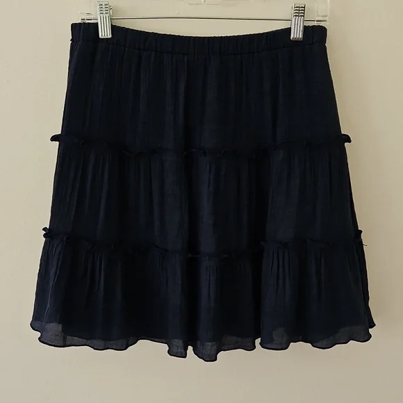 Navy Blue Tiered Mini Skirt Gauze Size Medium‎ - Picture 2 of 10